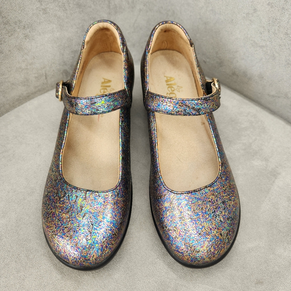 Alegria Mary Jane Clogs 7 Rainbow Metallic Leather Harper Abstract Chunky Comfy